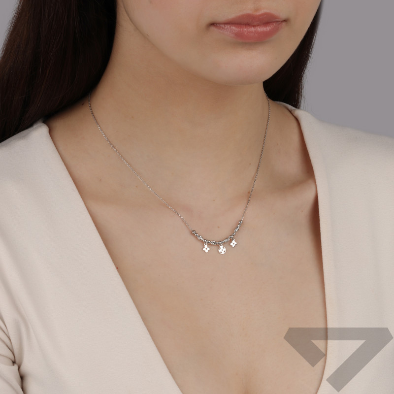 Naszyjnik srebrny kwiaty i kulki/rolo reg. PW704 ROD próba 925