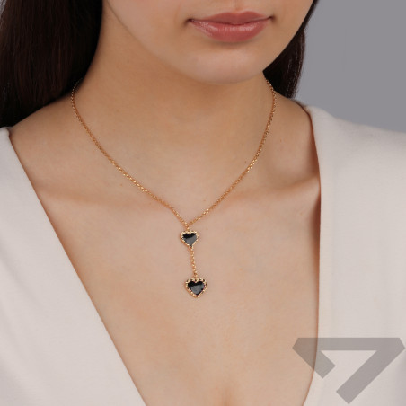 Naszyjnik pozłacany krawatówka z sercami z czarną emalią PW706 GOLD krawat próba 925