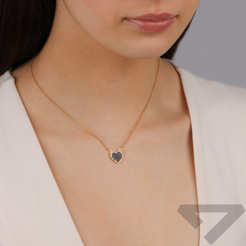 Naszyjnik pozłacany serce z czarną emalią/rolo reg. PW706 GOLD próba 925
