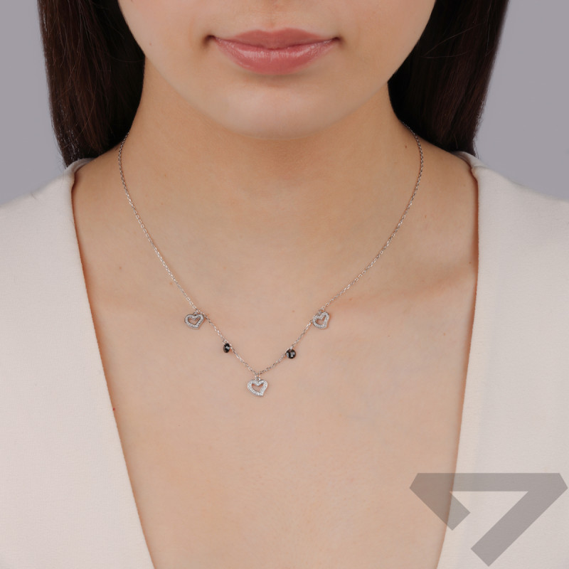 Naszyjnik srebrny trzy serca i fasetowane cyrkonie/anker reg. PW726 ROD próba 925