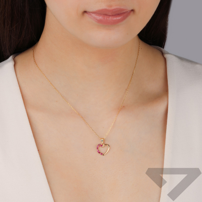 Naszyjnik pozłacany serce ramka z czerwonymi cyrkoniami/anker reg PW731 GOLD cr próba 925