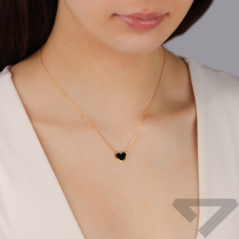 Naszyjnik pozłacany serce z czarną emalią i promieniami/rolo reg. PW708 GOLD próba 925