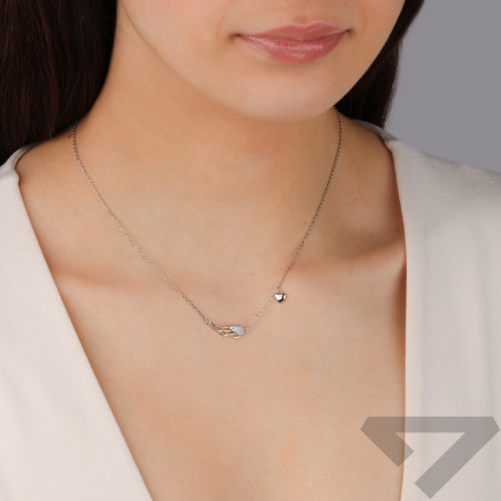 Naszyjnik srebrny ażurowe skrzydło z cyrkoniami i gładkie serce/reg. PW DA004 ROD próba 925