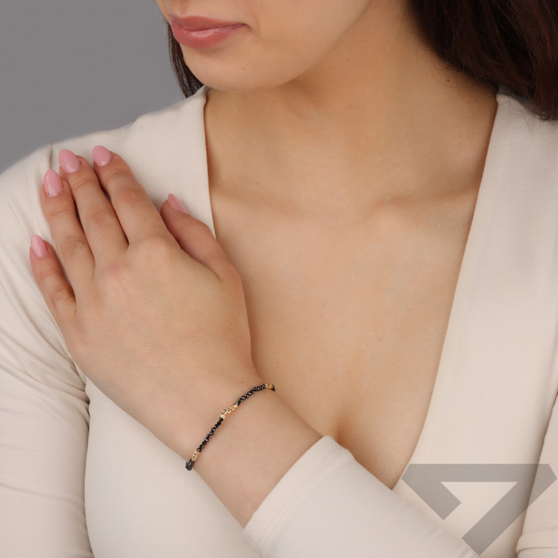 Bransoleta pozłacana grawerowane żółte i czarne kulki PW683 GOLD czarny próba 925