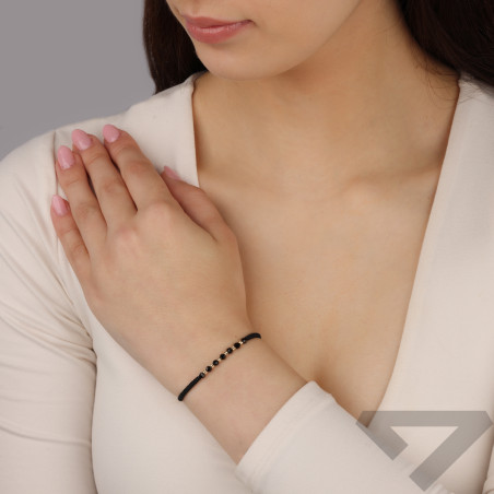 Bransoleta złota czarne i żółte kulki oraz plecionka VJ 77-kryształ jet próba 585