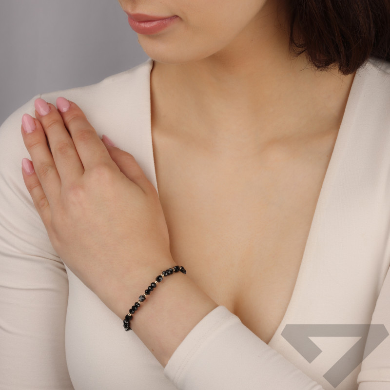 Bransoleta złota czarne spinele i kulki na czarnym sznurku VJ 100-spinel sq+rq próba 585