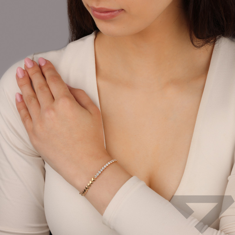 Bransoleta pozłacana składak serca i białe cyrkonie PW717 GOLD próba 925