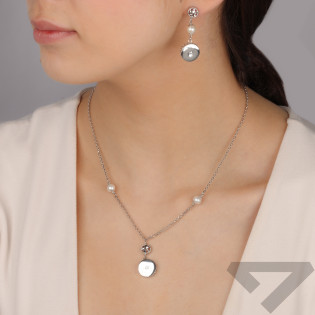 Kolczyki srebrne perła i koło z cyrkonią/sztyft PW769 ROD próba 925