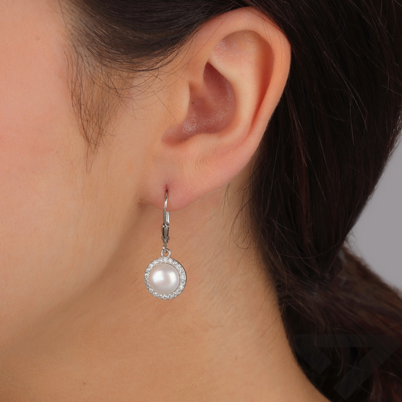 Srebrne Kolczyki z Perłą i Cyrkoniami pr. 925 - JubilerSezam.pl