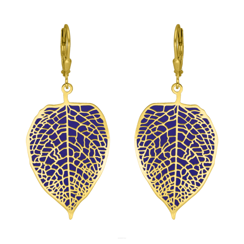 Kolczyki pozłacane ażurowy liść z tytanem/big.zam.  JZ 10288115 próba 925