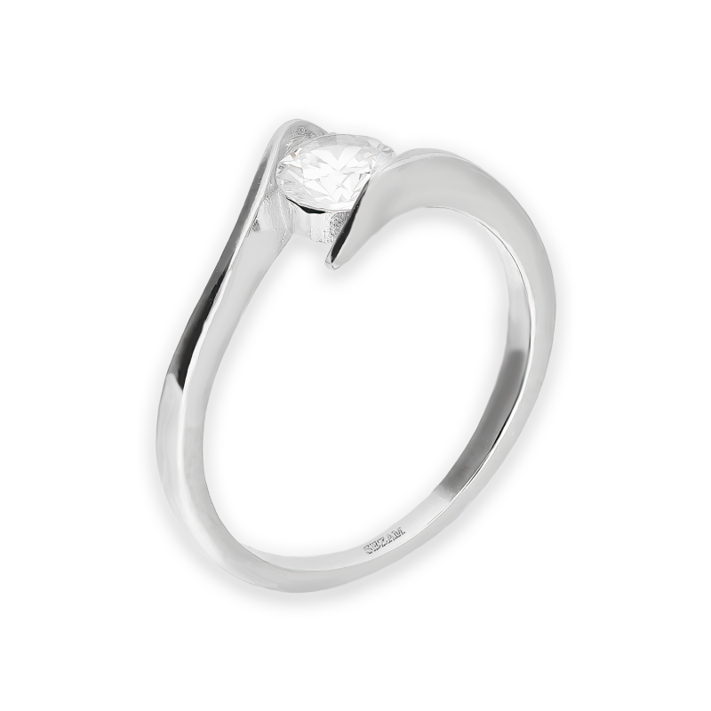 Pierścionek srebrny biała cyrkonia otulona szyną AT807 próba 925