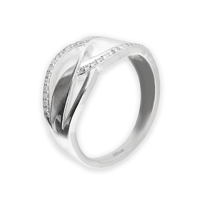 Pierścionek srebrny przeplatanka i białe cyrkonie AT811 próba 925