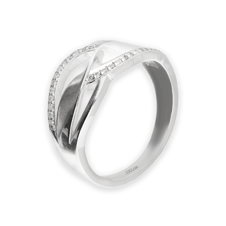 Pierścionek srebrny przeplatanka i białe cyrkonie AT811 próba 925