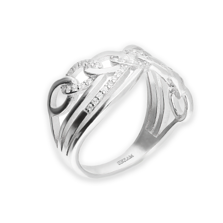Pierścionek srebrny pancer i fale z cyrkoniami AT812 próba 925