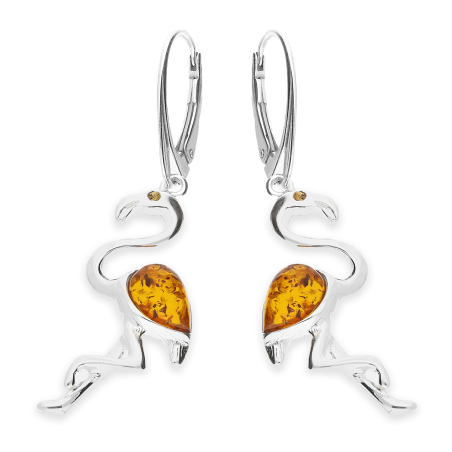 Kolczyki srebrne flaming z bursztynem koniakowym/big.zam. FI SF106-M-koniakowy próba 925