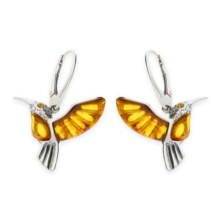 Kolczyki srebrne koliber z bursztynem koniakowym/big.zam. FI SF1257-koniakowy próba 925