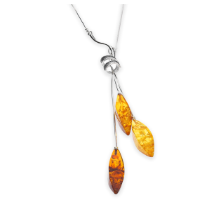 Naszyjnik srebrny z bursztynami w formie kropli FI SN857-koniak-miodowy próba 925
