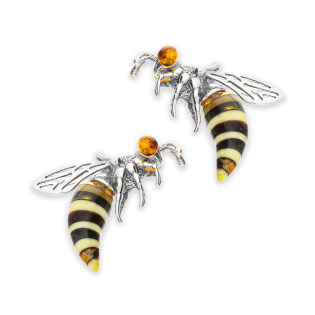 Zawieszka srebrna pszczoła z bursztynem FI SN1206-S-koniak-mleczny próba 925