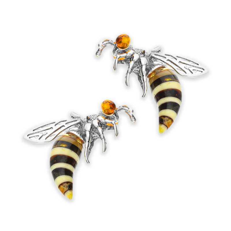 Zawieszka srebrna pszczoła z bursztynem FI SN1206-S-koniak-mleczny próba 925