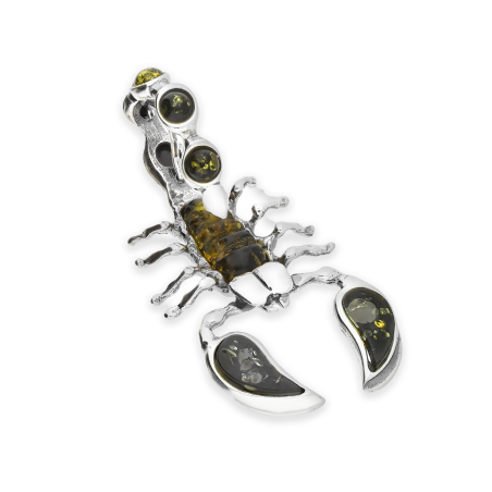 Zawieszka srebrna skorpion z zielonym bursztynem FI SN1258-M-zielony próba 925