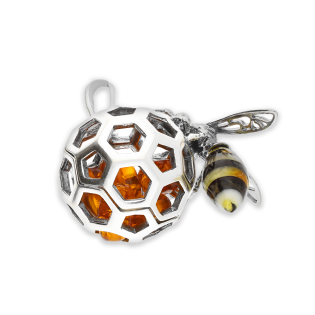 Zawieszka srebrna pszczoła z plastrem miodu z bursztynem FI SN1415-A-koniak-mleczny próba 925