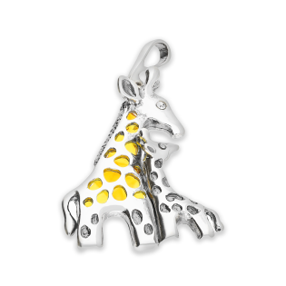 Zawieszka srebrna dwie żyrafy z bursztynem AG FI SN1427-koniakowy próba 925