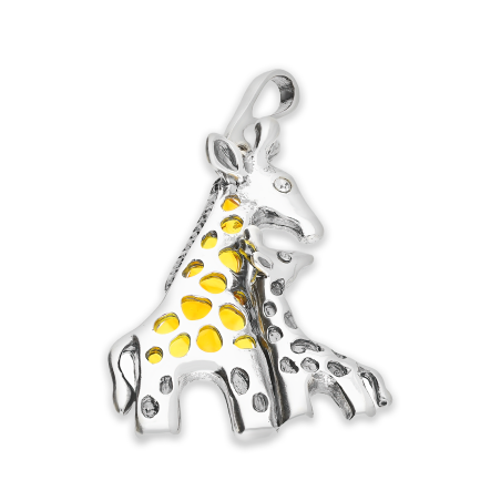 Zawieszka srebrna dwie żyrafy z bursztynem AG FI SN1427-koniakowy próba 925
