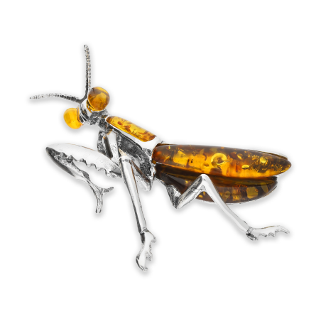 Zawieszka srebrna modliszka z bursztynem koniakowym FI SN1503-koniakowy próba 925