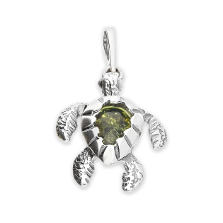 Zawieszka srebrna żółw z zielonym bursztynem oprawa AG FI SN1612-M-zielony próba 925