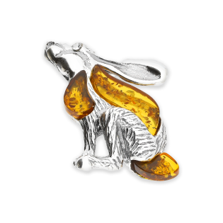 Zawieszka srebrna zając z bursztynem koniakowym FI SN1641-koniakowy próba 925