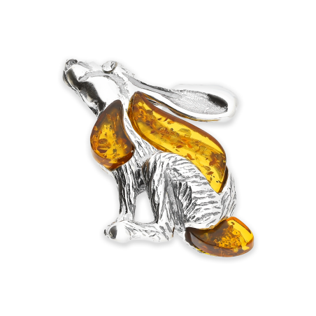 Zawieszka srebrna zając z bursztynem koniakowym FI SN1641-koniakowy próba 925