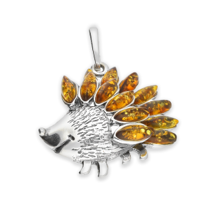Zawieszka srebrna jeż z bursztynem koniakowym FI SN1765-B-koniakowy próba 925