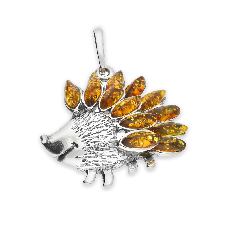 Srebrna zawieszka Jeż z bursztynem koniakowym pr. 925 - JubilerSezam.pl