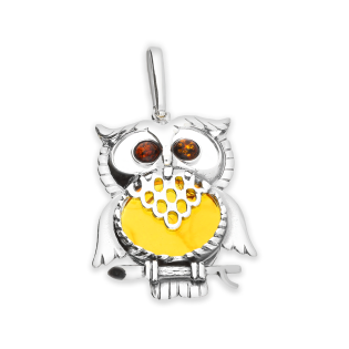 Srebrna Zawieszka Sowa z Bursztynem Koniakowym - JubilerSezam.pl