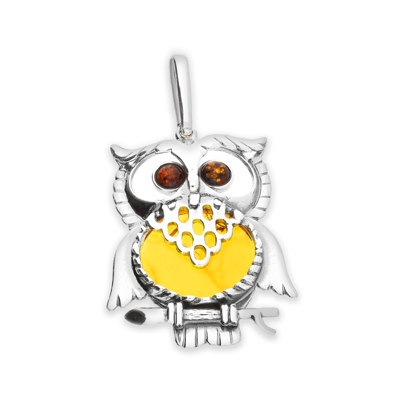 Srebrna Zawieszka Sowa z Bursztynem Koniakowym - JubilerSezam.pl