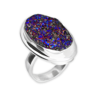 Pierścionek srebrny agat druzji z tytanem Brazylia GX-agd-50 próba 925