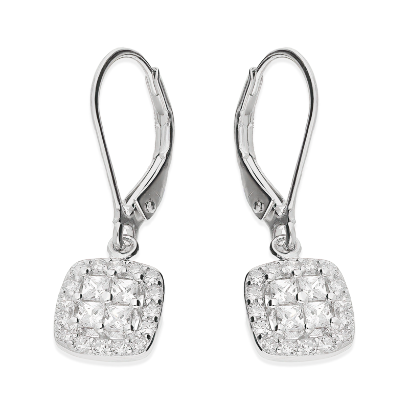 Kolczyki srebrne kwadrat z białymi cyrkoniami/big.zam. HS1895 próba 925