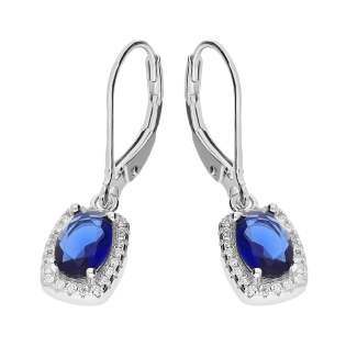 Kolczyki srebrne prostokątna szafirowa cyrkonia/big.zam. HS1901 szafir próba 925