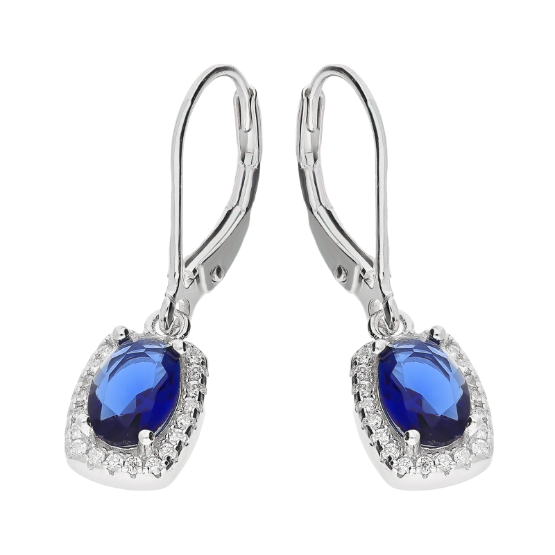 Kolczyki srebrne prostokątna szafirowa cyrkonia/big.zam. HS1901 szafir próba 925