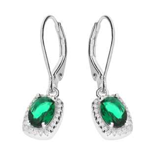 Kolczyki srebrne prostokątna zielona cyrkonia/big.zam. HS1901 szmaragd próba 925