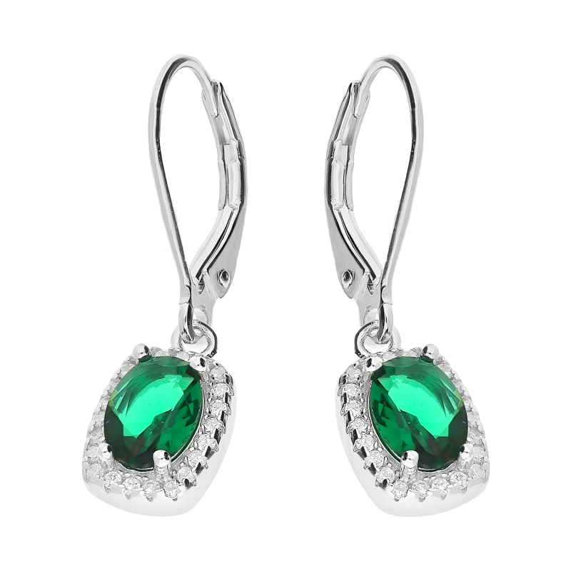 Kolczyki srebrne prostokątna zielona cyrkonia/big.zam. HS1901 szmaragd próba 925