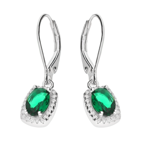 Kolczyki srebrne prostokątna zielona cyrkonia/big.zam. HS1901 szmaragd próba 925