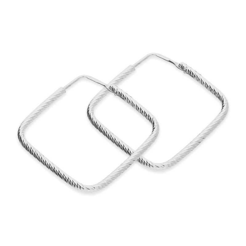 Kolczyki srebrne kwadratowe grawerowane kółka/zawias IG OR10011 ROD próba 925