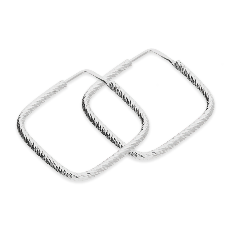 Kolczyki srebrne kwadratowe grawerowane kółka/zawias IG OR10012 ROD próba 925