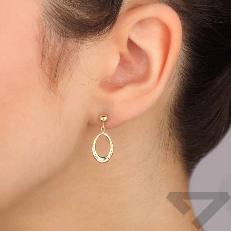 Kolczyki złote owalna grawerowana ramka i kulka/sztyft CI 9993 próba 375