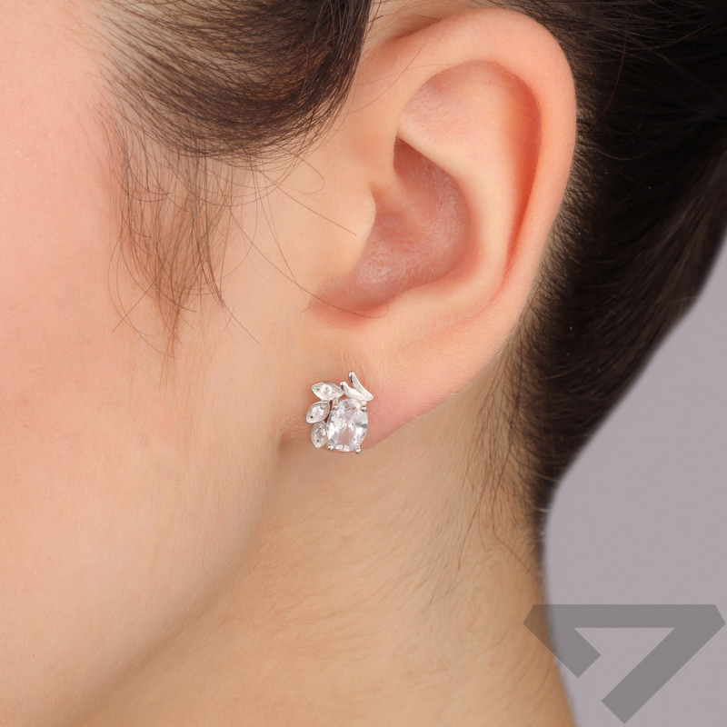 Kolczyki srebrne owal i łezki z cyrkoniami/sztyft TB 19774 próba 925