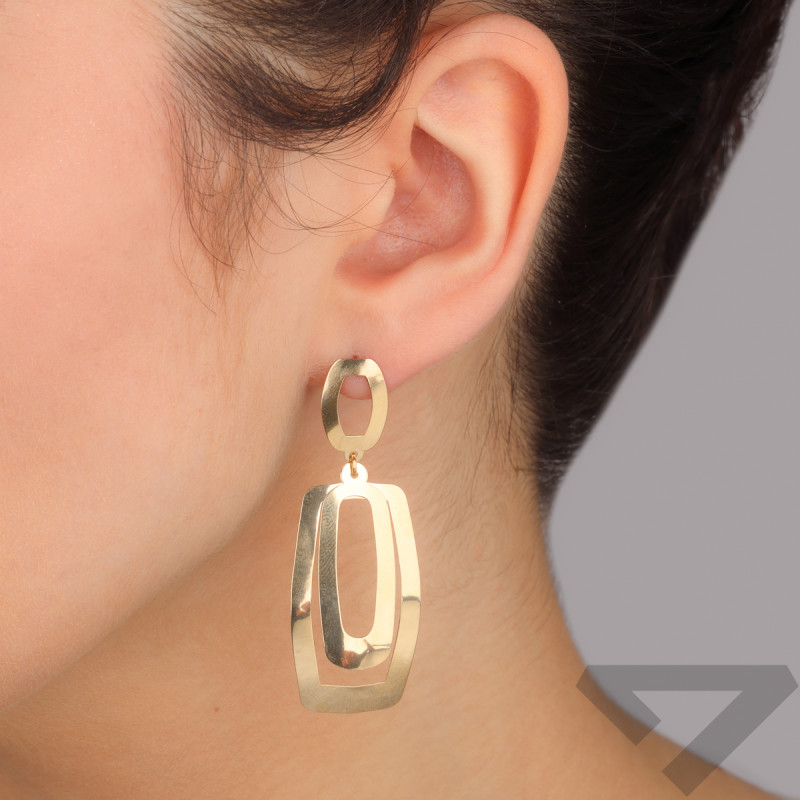 Kolczyki złote dwa obłe prostokąty/sztyft CI 11618 próba 585