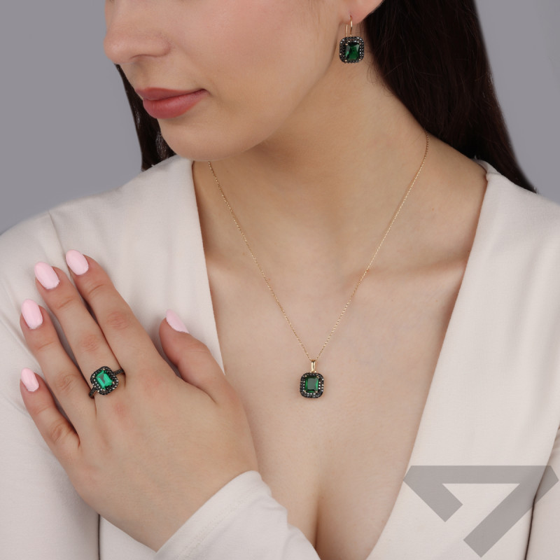 Zawieszka złota szmaragd z czarnymi cyrkoniami CI 9055C-2529C EM próba 585