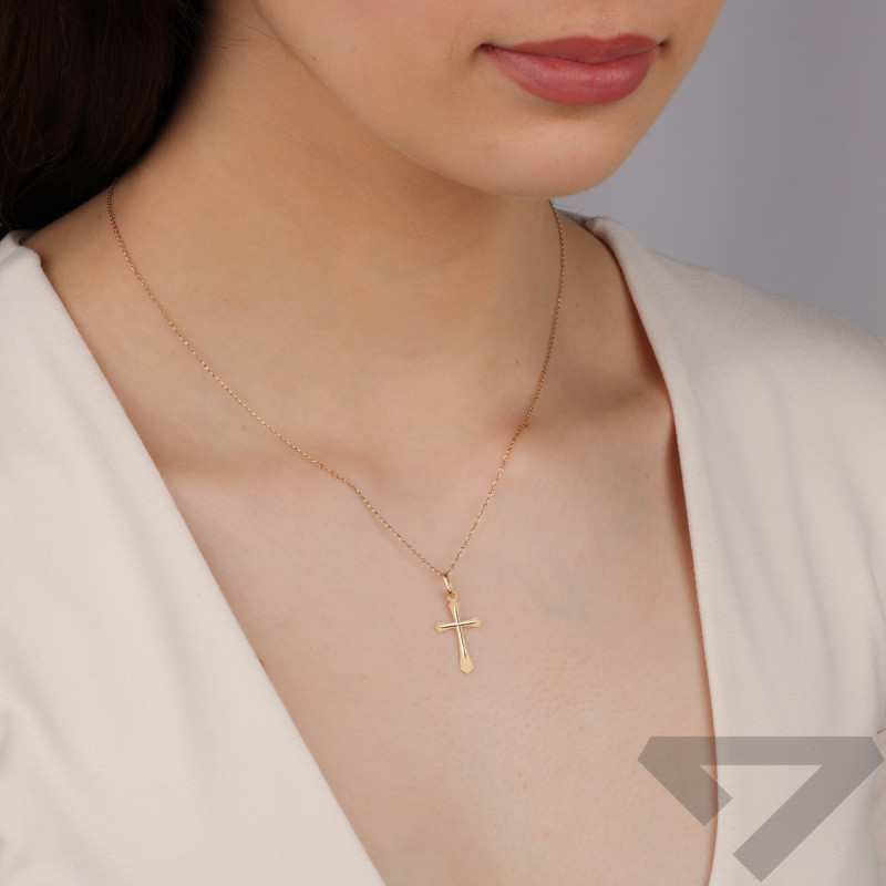 Krzyżyk złoty grawer w gładkim środkiem, próba 585