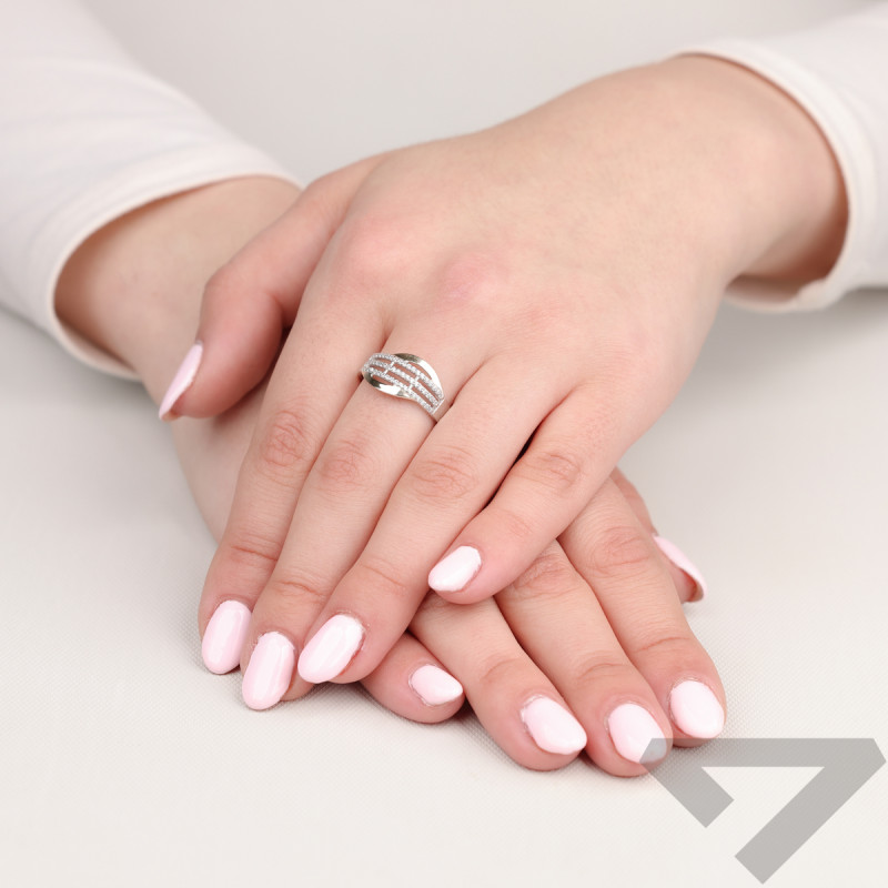 Pierścionek srebrny trzy rzędy cyrkonii i złota blaszka PX 1364_AU375 blaszka gold